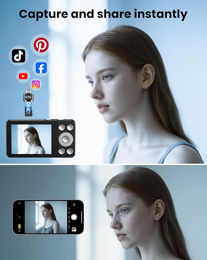 Digital Camera, Autofocus 48MP 4K Camera for Photography with 32GB Card, Portable Compact Point and Shoot Digital Camera for Teens Adult Beginner Kids with Metal Shell, 2000 mAh Battery-CubbioJoy