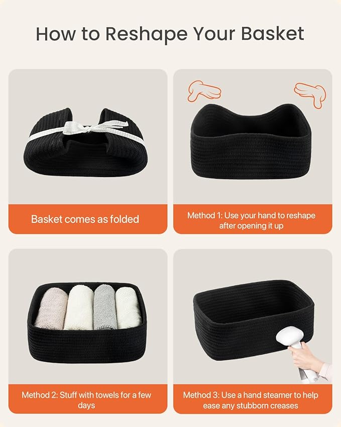 KALLAX Small Woven Basket, 12 x 8 x 4.5 Inches, Storage Basket for Organizing, Cute Small Rope Shelf Closet Cube Storage Bins Baskets for Shelves, Dog Toy Gift Baskets Empty, 3 Packs, Black-CubbioJoy