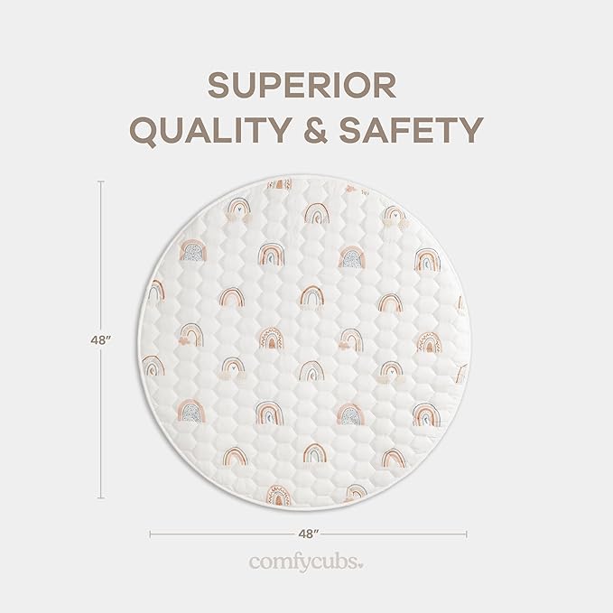 Comfy Cubs Round Kids Play Mat - Medium 48 inches Soft Quilted Baby Floor Mat with Non-Slip Bottom - Plush Design for Toddlers' Playtime and Relaxation - Comfortable and Durable - Rainbow-CubbioJoy