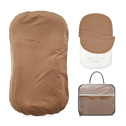 Baby Lounger - Snuggle Cozy Me Infant Lounger for Newborns | Flannel Cover, Breathable Soft, Portable Awake-Time Pad, Essential Baby Gift -Brown-CubbioJoy