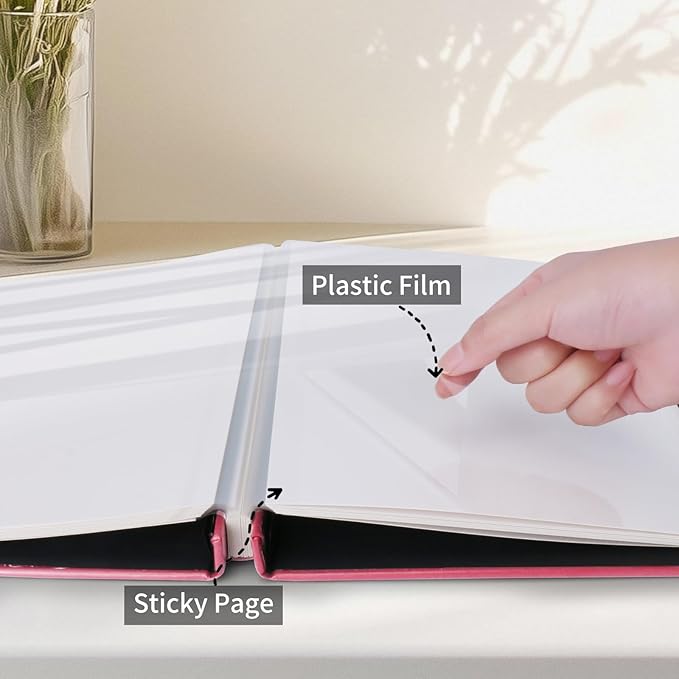 Inspirational Leather Photo Album,Magnetic Self-Stick Page Photo Album,Family Album,Hand Made DIY Albums Holds 3x5, 4x6, 5x7, 6x8 Photos (pink-always remember)-CubbioJoy