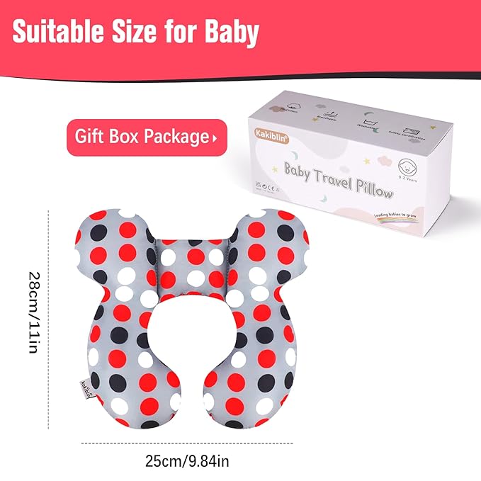KAKIBLIN Baby Travel Pillow,Baby Neck Pillows for Car Seat,Upgraded Baby Head Pillow,Toddler Head and Neck Baby Support Pillow for Car Seat, Pushchair,Travel (Grey Pot)-CubbioJoy