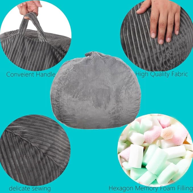 Bean Bag Chair 3Ft Luxurious Faux Rabbit Fur Memory Foam Bean Bag Chairs for Adults/Teens with Filling,Ultra Soft Faux Fur Fabric, Round Fluffy Sofa for Living Room Bedroom College Dorm (Grey)-CubbioJoy