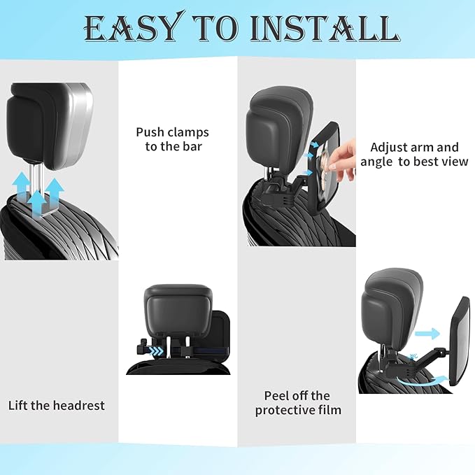 Baby Car Mirror Rear Facing, Safety Adjustable Car Seat Mirror for Baby Extendable Camera Monitor with Hook Clip Design Clear View ShatterProof + 2 Baby on Board Stickers,2 Seat Headrest Hook-CubbioJoy