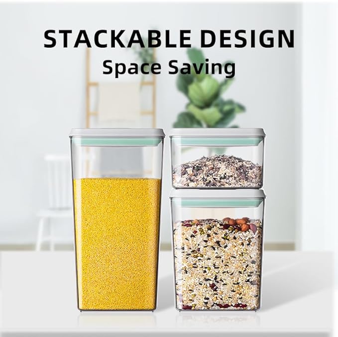 Ankou Pop Airtight Food Storage Containers with Lids- 3 Pcs Stackable One Button Opening Food Containers, Kitchen Pantry Storage Containers for Snacks Candy Salt Herbs Spices BPA-Free (1.2 QT * 3)-CubbioJoy