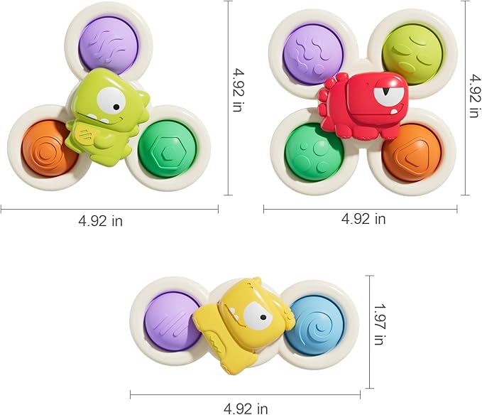 ALASOU 3PCS Pop Suction Cup Spinner Toys for 1 Year Old Boy Girl|Novelty Spinning Tops Toddler Toys Age 1-2|Sensory Baby Bath Toy for Toddlers 1-3|12 18 Months Boy Birthday Gift for Infant-CubbioJoy