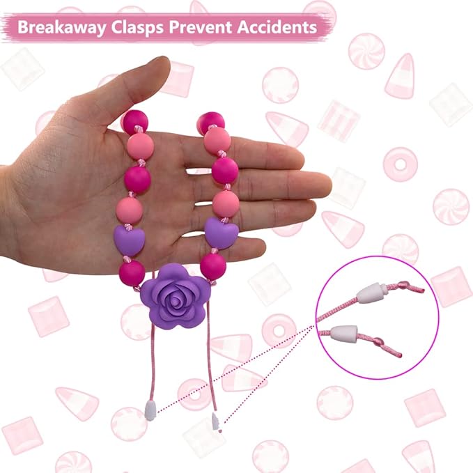 Chew Necklaces for Sensory Kids Girls Adults, Silicone Chewy Necklace Sensory Toys for Kids with Autism ADHD SPD, Oral Chew Toys for Toddlers Children Mouth Fidgets Tool - BPA Free-CubbioJoy