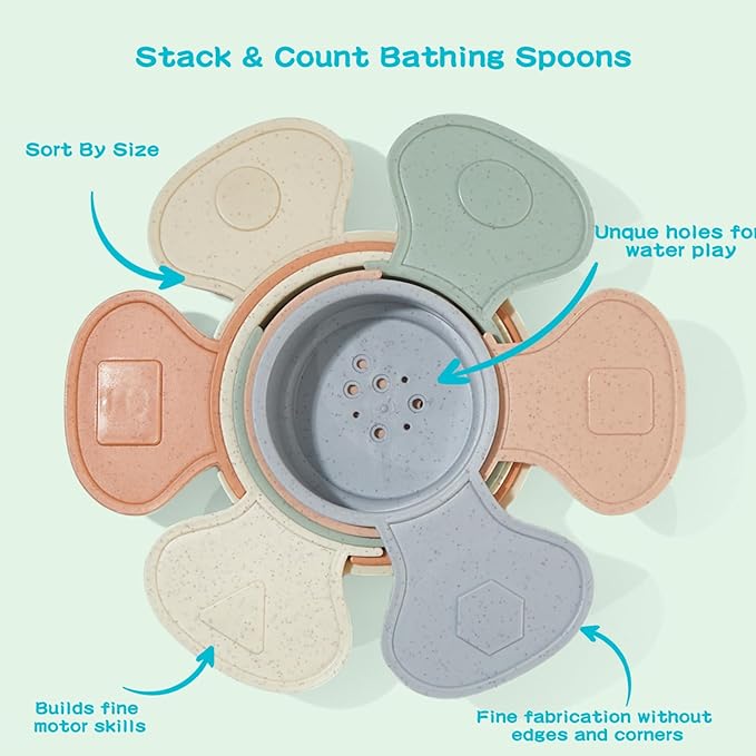 Baby Bath Toys for Kids Ages 1-3, 14 PCS Mold Free Bath Toys for Toddler with Stacking Cups & Bath Spoons, Bathtub Water Toys for Babies 6-12 Months Early Learning Educational Gifts-CubbioJoy