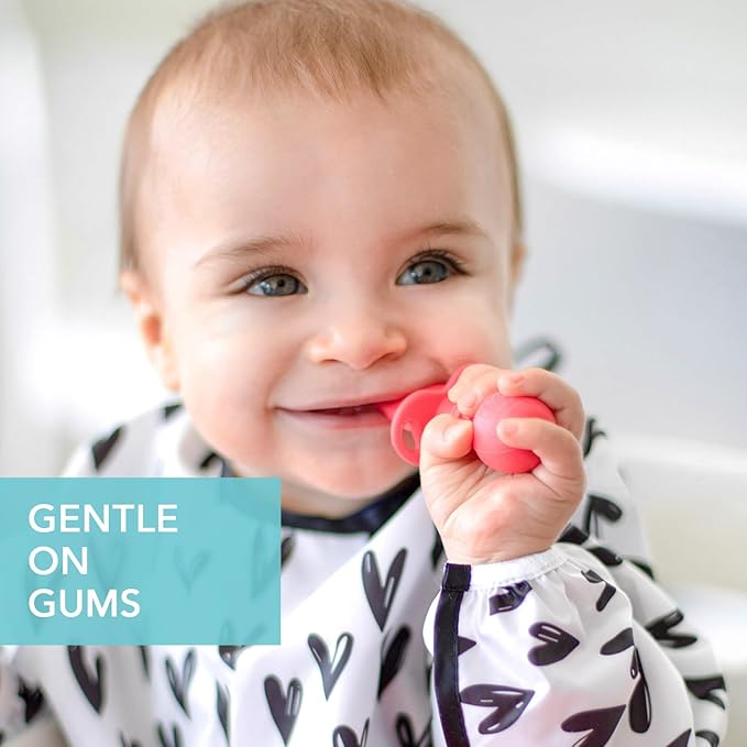 Bumkins Baby Utensils Set, Chewtensils Silicone Spoons for Dipping, Self-Feeding, Baby Led Weaning, Trainer Learning, First Stage Eating, Soft Practice Fork and Spoon, Babies 6 Months, Red-CubbioJoy