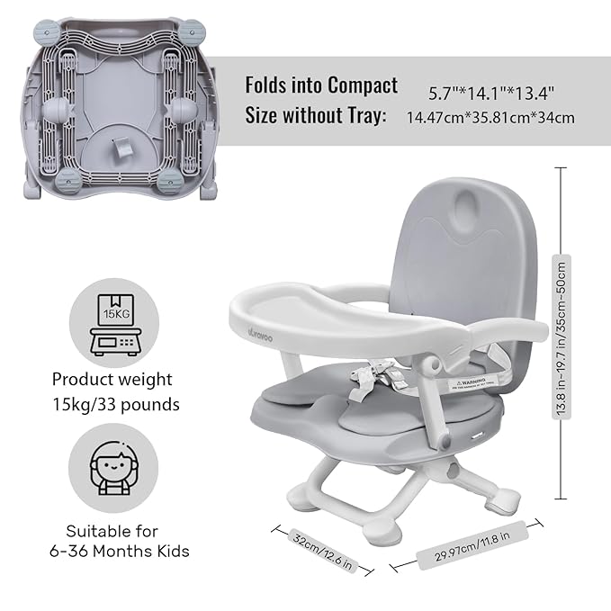 Baby Booster Seat for Dining Table with Removable Tray & Cushion, 3in1 Portable Toddler Booster Seat, 4 Height Adjustable Travel High Chair for Babies and Toddlers-CubbioJoy