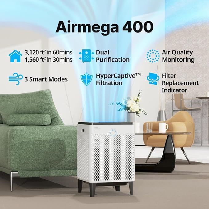 Coway AP-2015F Airmega 400 Smart Air Purifier (Covers 1,560 sq. ft.), True HEPA Air Purifier with Smart Technology, White-CubbioJoy