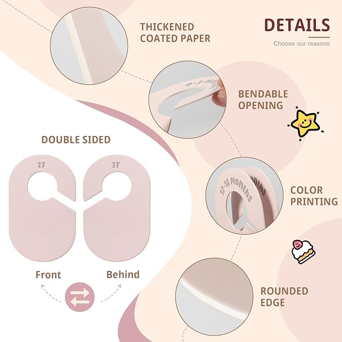 Baby Closet Dividers, Double Sided Nursery Clothes Size Separators for Newborn to 2T, Round, Neutral, 8 Pcs-CubbioJoy