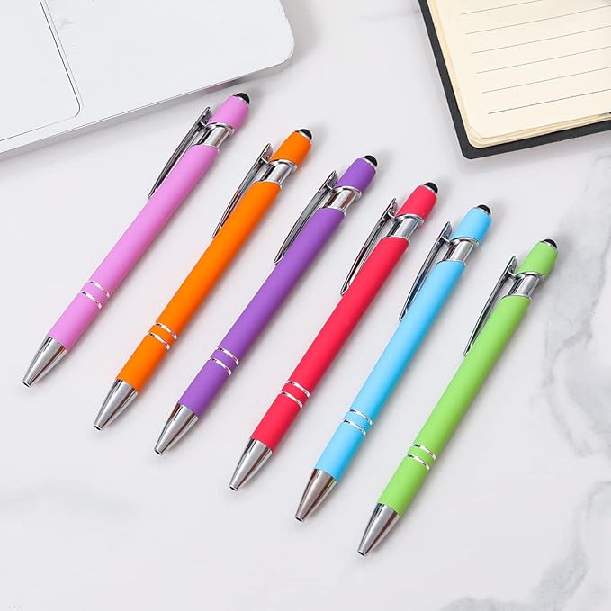 Ballpoint Pen with Stylus Tip, Soft Touch Click Metal Pen, 1.0mm Medium Point, Black Ink, 12 Count(Peach)-CubbioJoy