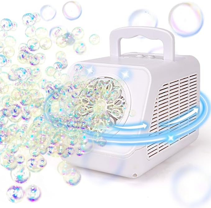 Automatic Rotating Bubble Machine 12 Holes Bubble Blower Plugin or Battery Operated Portable Bubble Maker 20000+ Big Bubbles Per Minute Bubbles for Outdoor Wedding Birthday Easter Party-CubbioJoy