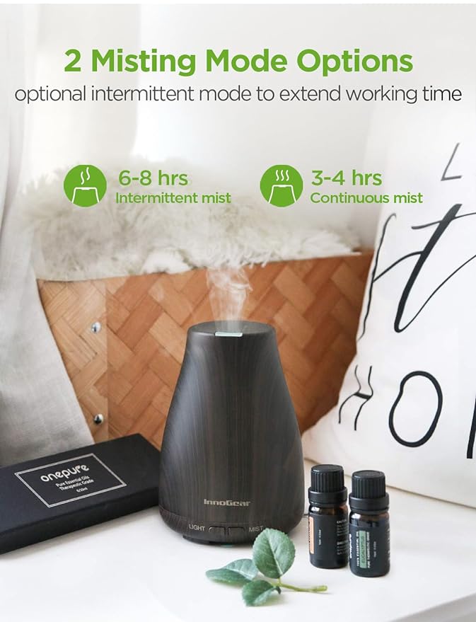 InnoGear Essential Oil Diffuser with Oils, 100ml Aromatherapy Diffuser with 6 Essential Oils Set, Aroma Cool Mist Humidifier Gift Set, Dark Wood Grain-CubbioJoy