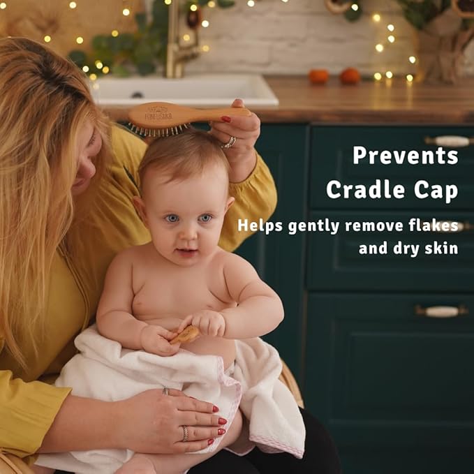 Baby Hair Brush Set for Newborns & Toddlers - Baby Brush and Comb Set - Ultra Soft Goat Hair Bristles, Perfect for Cradle Cap, Newborn Showers & Registries Gift, Comb Brush for Girls & Boys-CubbioJoy