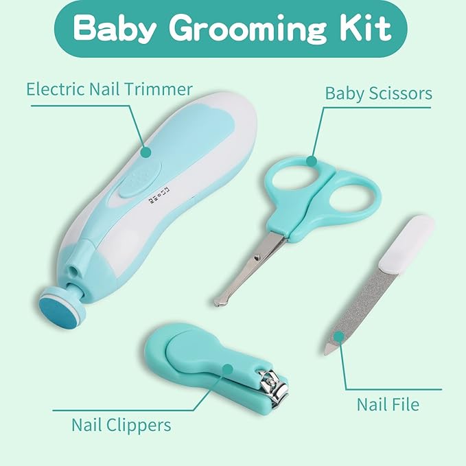Baby Grooming Kit, Electric Safety Nail Trimmer Baby Nursery Kit，Infant Safety Care Set with Hair Brush Comb Nail Clipper Nasal Aspirator,Baby Essentials Kit for Newborn Girls Boys (20 Pc Green Kit)-CubbioJoy