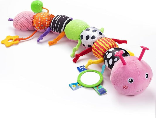 Baby Toys 0-6-12 Months,Musical Caterpillar Stuffed Animals Activity Infant Toys with Crinkle,Rattles,Mirror&Pull String,Muti-Sensory Toys Gifts for Newborn Tummy Time,Pink,Knot prolegs-CubbioJoy