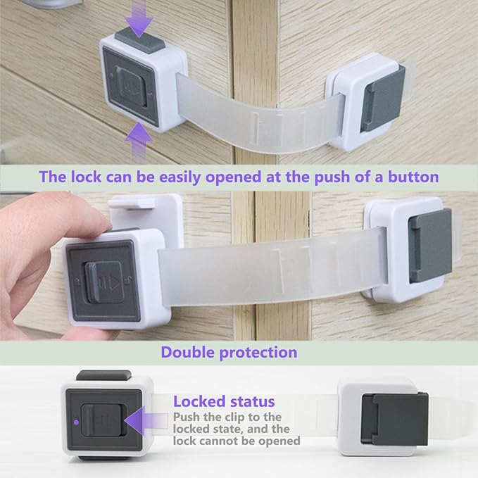 Child Proof Cabinet Locks, 4 Pack Child Locks for Drawer Cupboard Dishwasher Cupboard Pantry and Toilet. Adhesive Safety Baby Proofing Fridge Lock for Kids and Toddler-CubbioJoy