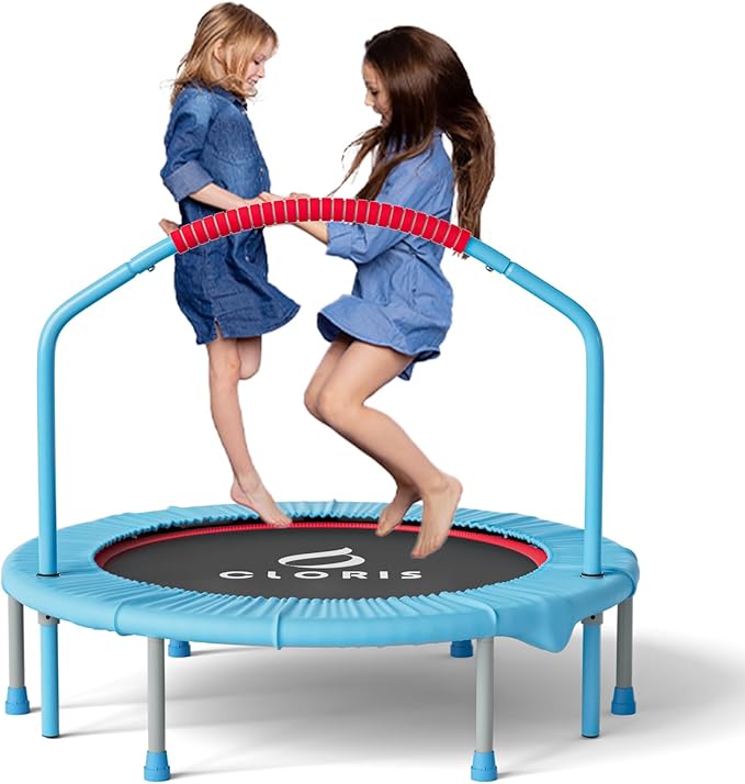 CLORIS 38in/48in Folding Trampoline - Max Load 220lbs / 450lbs Mini Trampoline Rebounder Trampoline for Adults with Adjustable Foam Handle, with safty Padded Cover Best Gift for Kids/Adult-CubbioJoy