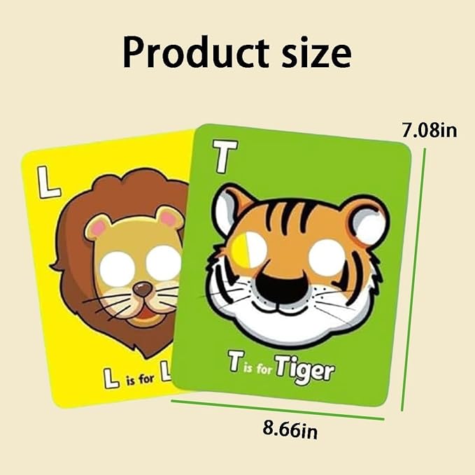 26 PCS Alphabet ABC Flash Cards with Animal Masks, Colorful Alphabet Mask Cards, Giant Letter ABC Animal Faces Flash Learning Flashcards, Interactive Education Games, Learn Letters-CubbioJoy