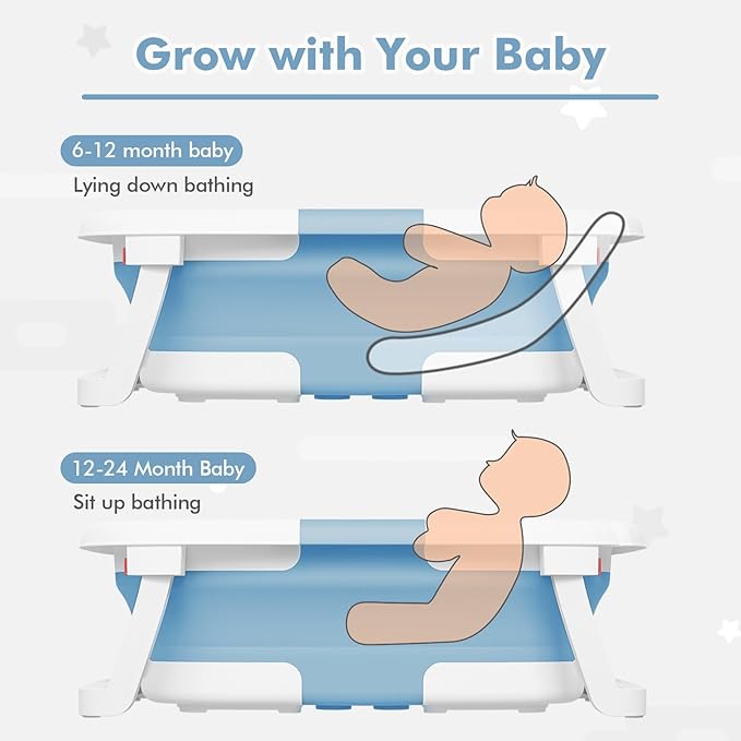 Collapsible Baby Bathtub,Baby Bath Tub with Soft Cushion & Thermometer,Baby Bathtub Newborn to Toddler 0-36 Months,Portable Travel Baby Tub-CubbioJoy