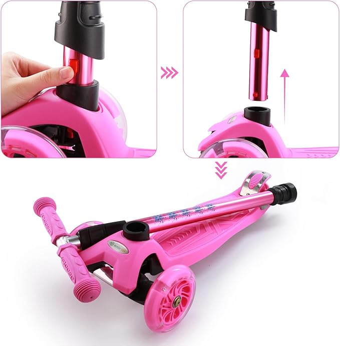 3 Wheel Scooter for Kids Ages 6-12,Kids Scooter with Light Up Wheels, Sturdy Deck Design, and 4 Height Adjustable Suitable for Kid Ages 3-12-CubbioJoy