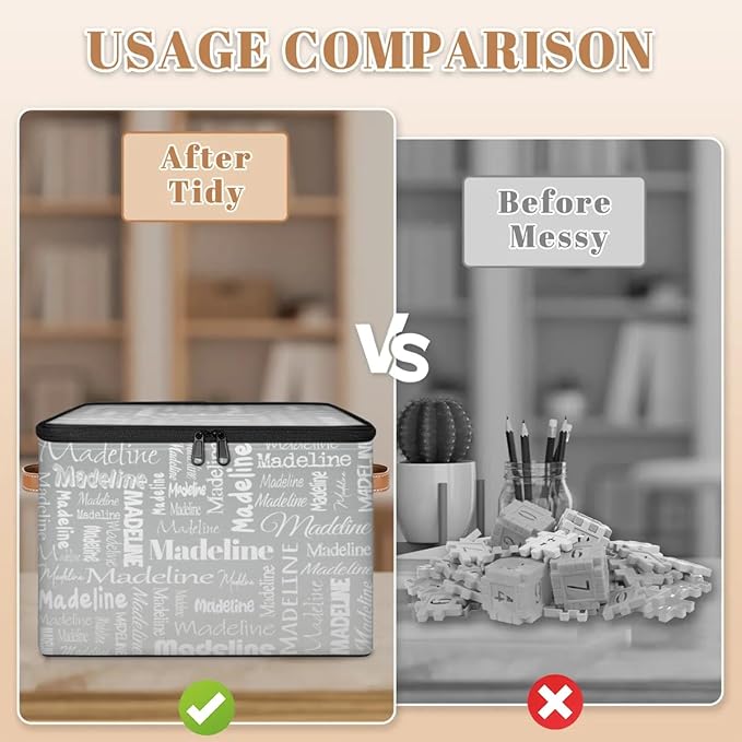 Custom Storage Basket with Name, Personalized Storage Bins with Zipper Lid, Foldable Fabric Storage Box Large capacity with Handle Grey-CubbioJoy