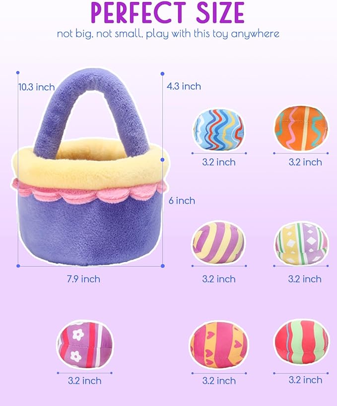 8 Piece Plush Stuffed Playset Toys with 7 Eggs, 1 Furry Bag, Soft Basket Set Sensory Toys for Girls Kids Ages 3+, Birthday Christmas Valentines Easter Party Favors Gifts-CubbioJoy