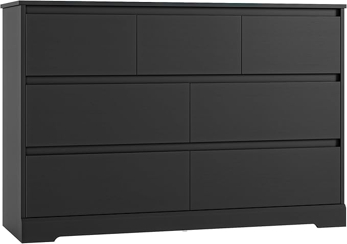 Dresser for Bedroom, Modern Black Dresser, Wood Chest of Drawers Nursery Dressers, with Storage, 7 Drawer Double with Handle Free, Large Storage Organizer for Living Room,White-CubbioJoy