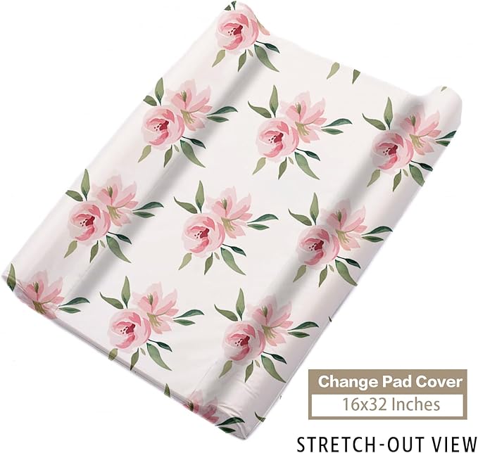 Custom Name Crib Bedding Set - Highland Cow Theme, Personalized Pink Flower Nursery Bedding 3-Piece Set– Soft Blanket, Fitted Sheet, Changing Pad Cover – for Newborns Girls Nursery Gifts-CubbioJoy