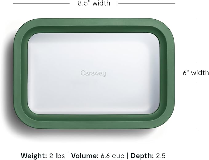 Caraway Glass Food Storage - 6.6 Cup Glass Container - Ceramic Coated Food Container - Non Toxic, Non Stick Lunch Box Container with Glass Lids - Dishwasher, Oven, & Microwave Safe - Sage-CubbioJoy