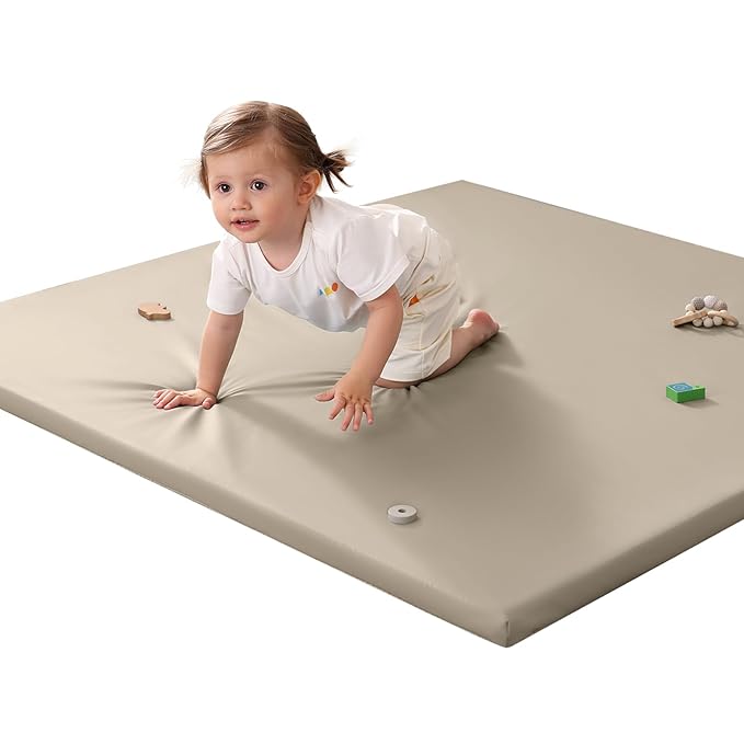 Baby Play Mat for Floor,1.3'' Thick Memory Foam Play Mat,50''x50'' Tummy Time Mat with PU Leather,Cushioned & Waterproof Playpen Mats,Non Slip Crawling Padded for Toddlers,Infants,Kids-CubbioJoy