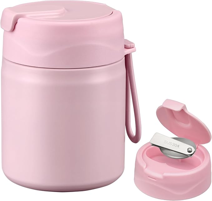 17oz Soup Thermo for Hot Food Kids,Insulated Food Jar with Spoon,Thermo Hot Food Lunch Container,Wide Mouth Leakproof Stainless Steel Lunch Box for School-Pink-CubbioJoy