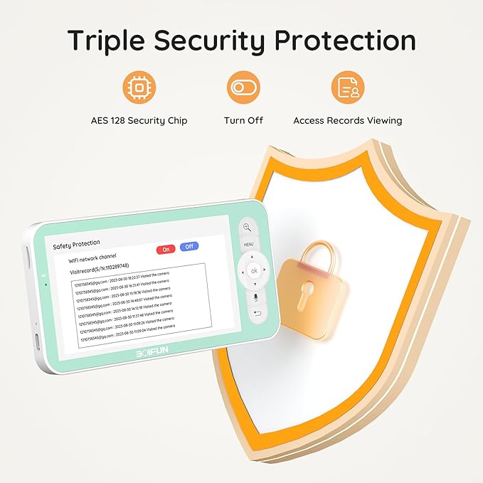 BOIFUN 2K WiFi Baby Monitor with Camera and Audio,Smartphone APP, Colorful Night Light, Smart AI Motion & Sound & Humidity & Temperature Detection, Auto Tracking,5-Inch Monitor Control, Night Vision-CubbioJoy