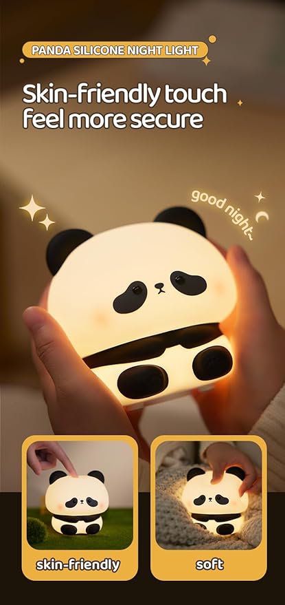 ATSUI Cute Panda Night Light, LED Squishy Novelty Animal Night Lamp, Food Grade Silicone, 3 Level Dimmable Rechargeable Nursery Nightlight for Breastfeeding Toddler Baby Kids, Cute Gifts for Kids-CubbioJoy