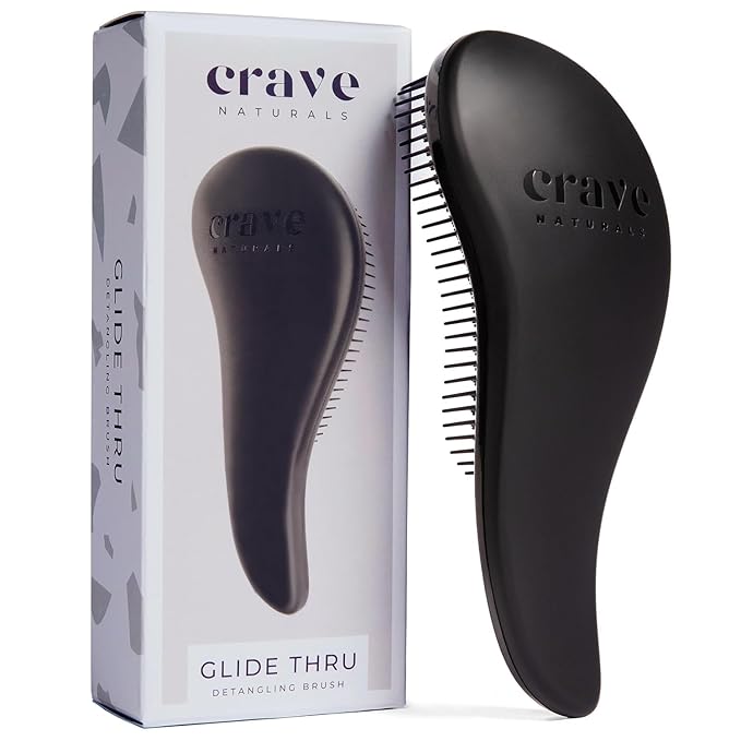 Crave Naturals Biggie Glide Thru Hair Brush - Detangler Brush for Curly, Straight, Wet or Dry Hair - Gentle Detangling Brushes for Adults, Kids, Toddlers - Hair Accessories for Women, 8.4x3.4 - Black-CubbioJoy