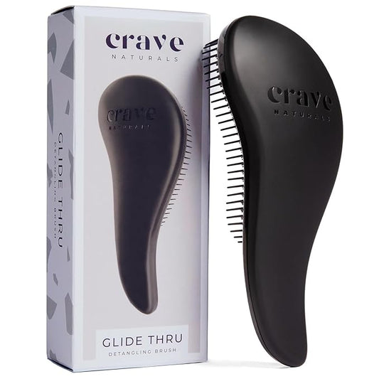 Crave Naturals Biggie Glide Thru Hair Brush - Detangler Brush for Curly, Straight, Wet or Dry Hair - Gentle Detangling Brushes for Adults, Kids, Toddlers - Hair Accessories for Women, 8.4x3.4 - Black-CubbioJoy