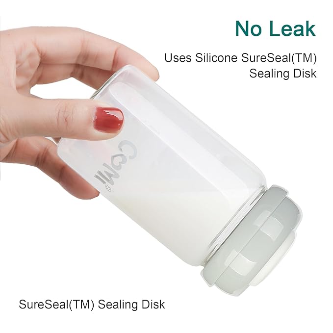 COMI Wide Neck Glass Breastmilk Collection n Storage Bottle, 8oz with Screw Ring Sealing Disk; Re-markable Sealing Disc. BPA Free, Fits Breast Pumps & Nipples (6 Gray Lids)-CubbioJoy