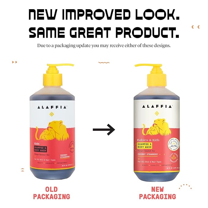 Alaffia Babies and Kids Shampoo and Body Wash, Gentle and Calming Support for Soft Hair and Skin with Shea Butter, Neem, and Coconut Oil, Fair Trade, Coconut Strawberry, 2 Pack – 16 Fl Oz Ea-CubbioJoy