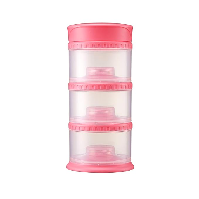 Innobaby Packin' Smart Stackable and Portable Storage System for Formula, Liquid, Baby Snacks and More. 3 Stackable Cups in Strawberry. BPA Free., 12 Ounce-CubbioJoy