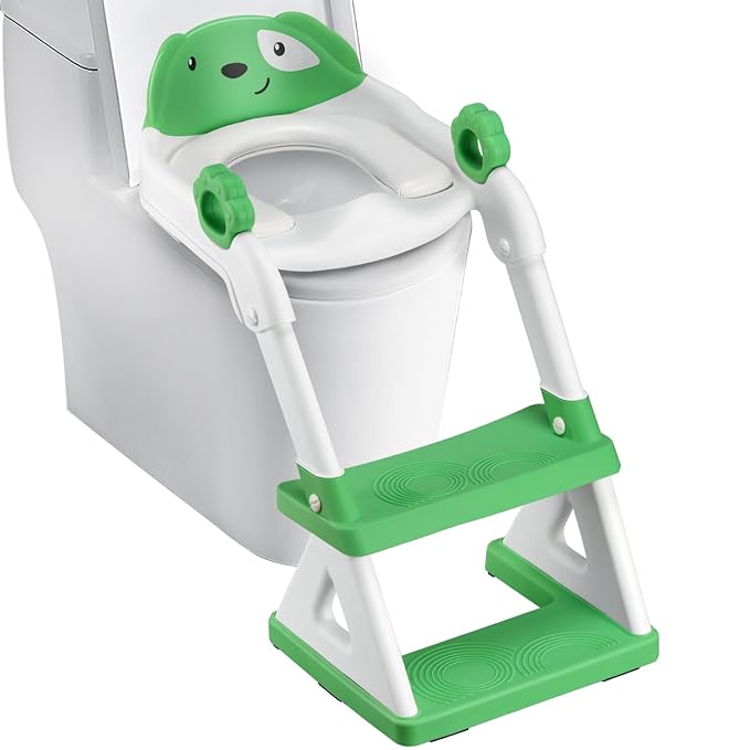 2 In 1 Potty Training Toilet Seat & Toddler Step Stool, Bottom Triangle Stability Toddler Toilet Seat, Adjustable Step & Seat Height Potty Seats (Green)-CubbioJoy