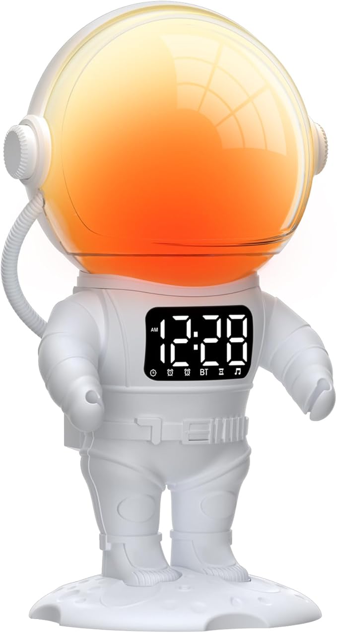 Astronaut Sunrise Alarm Clock for Kids, White Noise Sound Machine with 30 Soothing Sounds, 22 Dimmable Nightlights, Bluetooth Speaker, Dual Digital Alarm Clocks, Wake Up Light for Bedroom, Adults-CubbioJoy