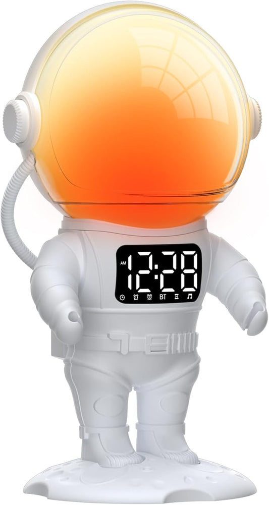 Astronaut Sunrise Alarm Clock for Kids, White Noise Sound Machine with 30 Soothing Sounds, 22 Dimmable Nightlights, Bluetooth Speaker, Dual Digital Alarm Clocks, Wake Up Light for Bedroom, Adults-CubbioJoy