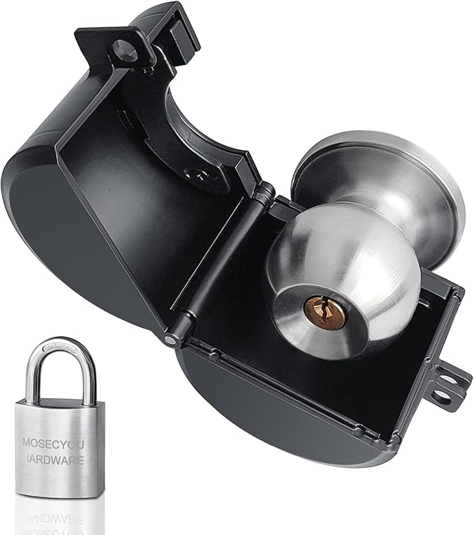 Door Knob Locking Cover with Padlock, Heavy Duty All Metal Version, Adjustable Design, Lockout Device to Disable Doorknob, Prevents Turning & Block Keyhole Access, Safety for Child/Elderly-CubbioJoy