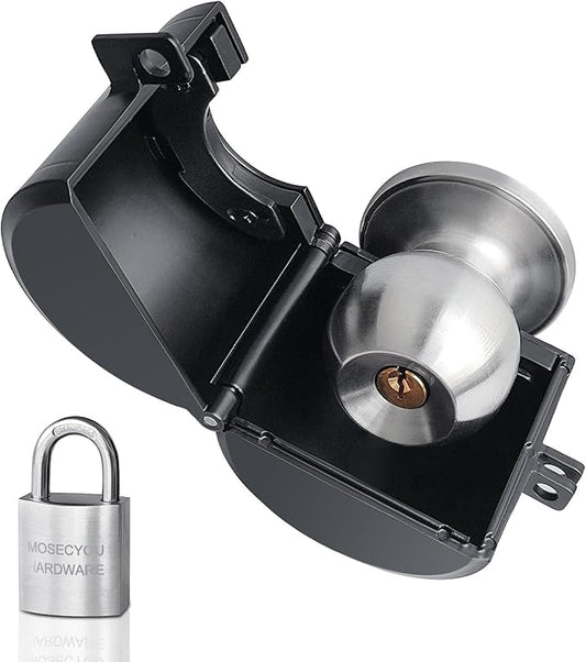 Door Knob Locking Cover with Padlock, Heavy Duty All Metal Version, Adjustable Design, Lockout Device to Disable Doorknob, Prevents Turning & Block Keyhole Access, Safety for Child/Elderly-CubbioJoy