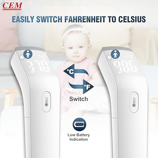 CEM DT-8807S FDA CE Digital Thermometer for Adults and Kids, No Touch Forehead Thermometer for Baby, 2 in 1 Body Surface Mode Infrared Temperature Gun with Fever Alarm and Instant Accuracy Readings-CubbioJoy