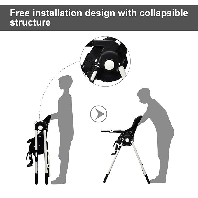 INFANS High Chair for Babies & Toddlers, Foldable Highchair with Multiple Adjustable Backrest, Footrest and Seat Height, Removable Tray, Detachable PU Leather Cushion, Built-in Rear Wheels (Black)-CubbioJoy