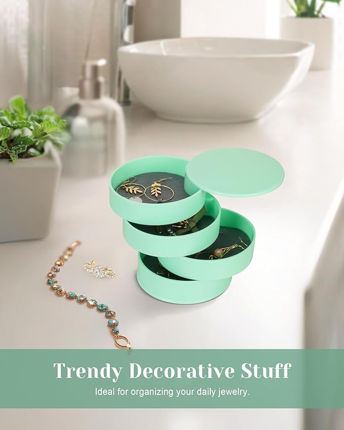 CONBOLA Jewelry Organizer, Small Jewelry Storage Box Earring Holder for Women, 4-Layer Rotating Travel Jewelry Tray Case with Lid for Bracelets Rings Bracelets-CubbioJoy