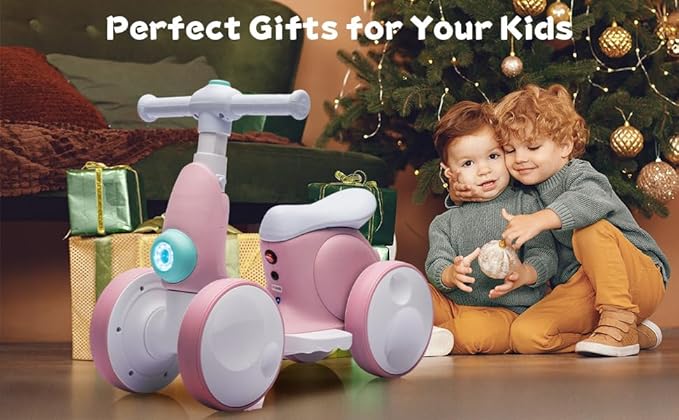 6V Electric Baby Balance Bike with Bubble Machine,4 in 1 Toddler Balance Bike w/Remote Control for 1 Year Old Boys Girls Kids Bubble Bike Ride on Toys w/Powered Motor,Music,LED Lights (Pink)-CubbioJoy